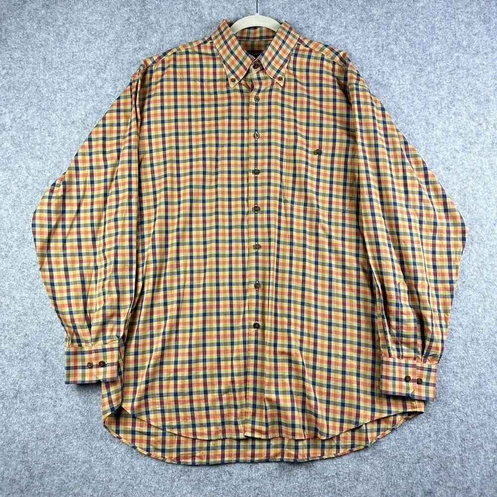 Scott Barber Shirt Mens XL Gingham Plaid Preppy Cotton Button Down Pocket LS